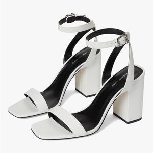 Michael Kors White Leather Block Heel Sandals with Ankle Strap